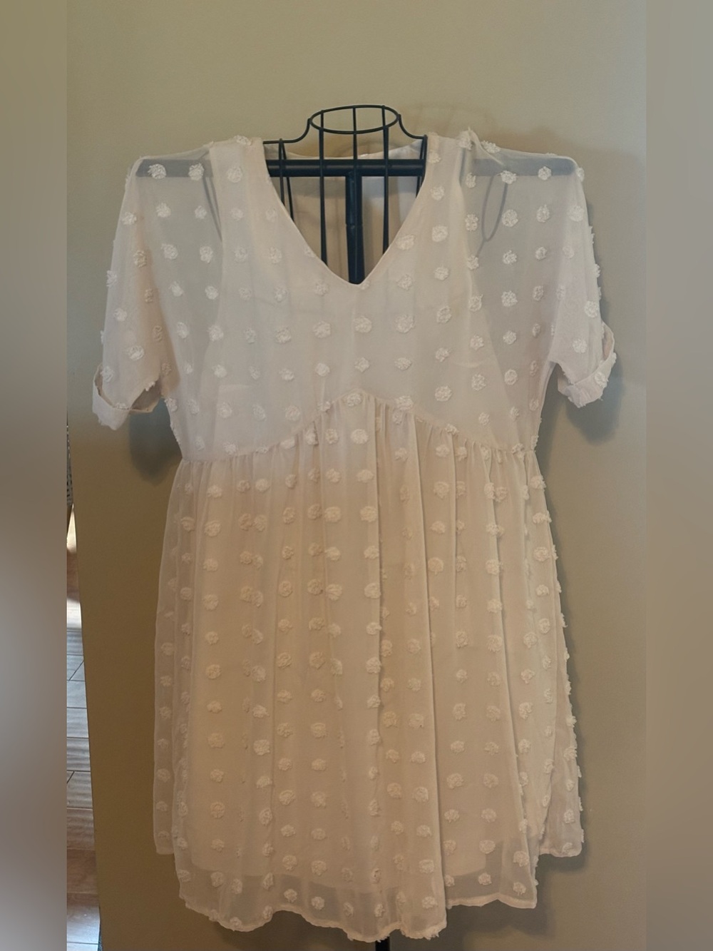 Cream Swiss Dot Babydoll Dress – Size Large